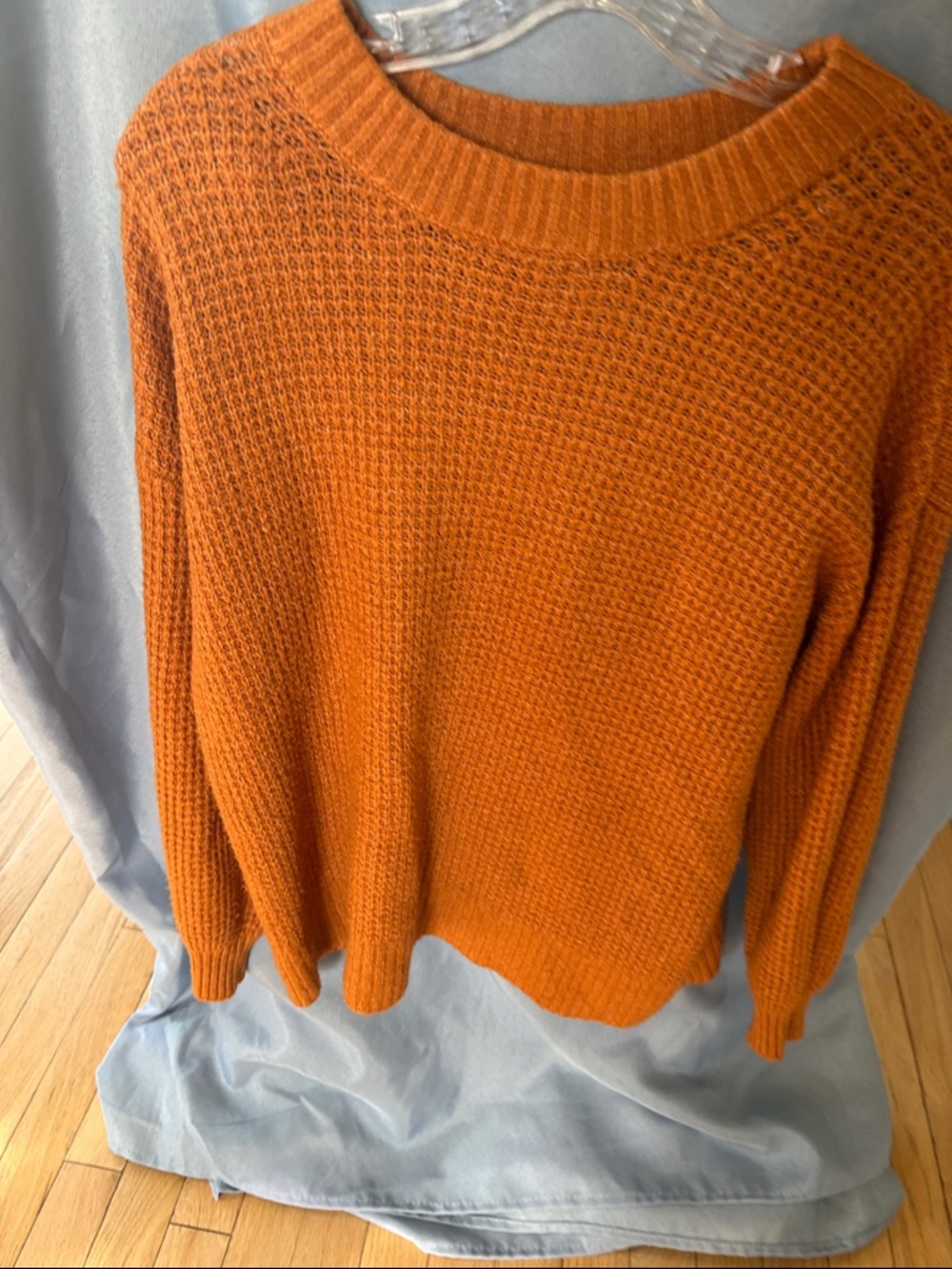 American Eagle Outfitters Pumpkin-Orange Waffle Crewneck Sweater